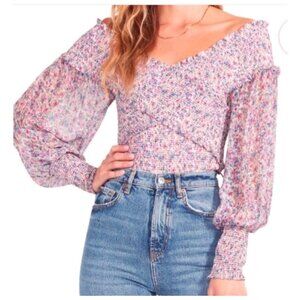 Bb Dakota Steve Madden Multi Color Top Smocked Off-Shoulder Crop Womens M